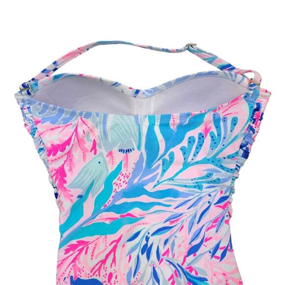 Lilly Pulitzer Flamenco One Piece bathing Suit Periwinkle Purple Fan Sea Pants - Picture 9 of 13